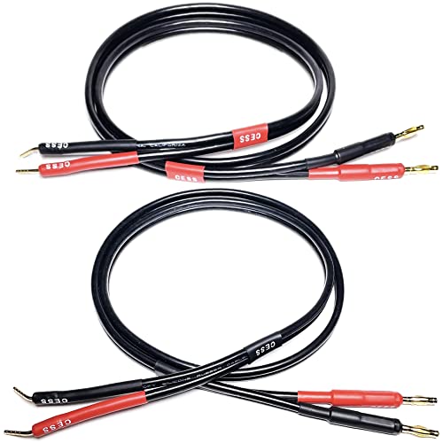 CNCESS CESS-119-3f Banana Plug to Pin Type Plug 12AWG 680 Strand Count Super Soft Silicone Wire Speaker Cable, 2-Channel (3 Feet) - Image 1