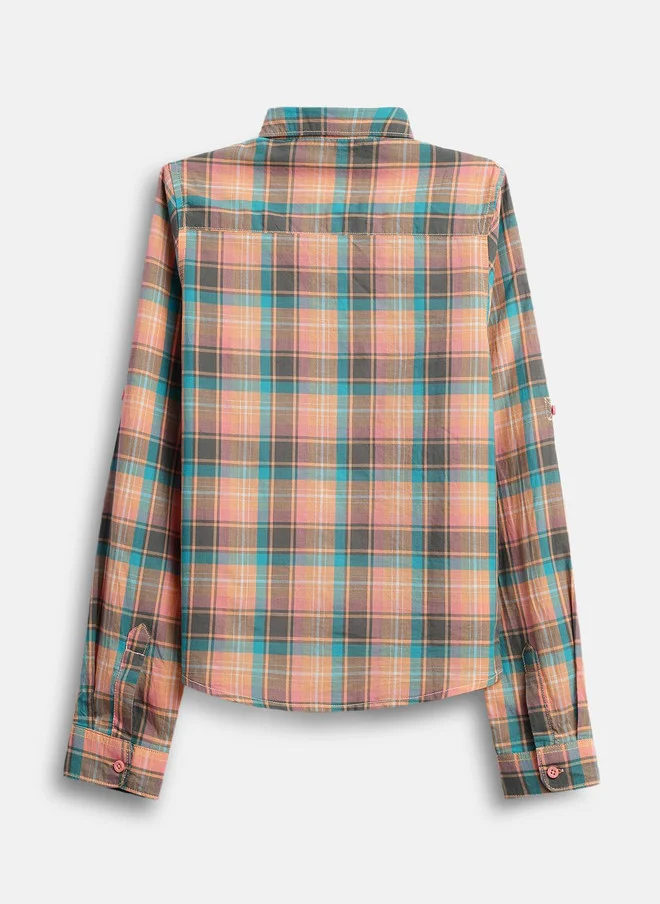 بونكيدز BONKIDS Boys Spread Collar Tartan Checked Cotton Casual Shirt