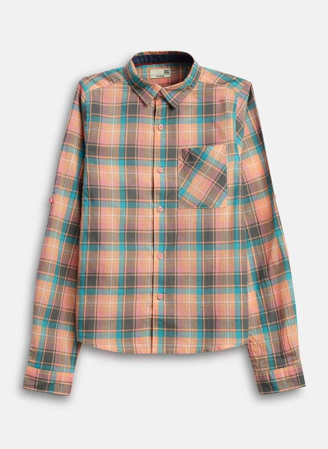 بونكيدز BONKIDS Boys Spread Collar Tartan Checked Cotton Casual Shirt