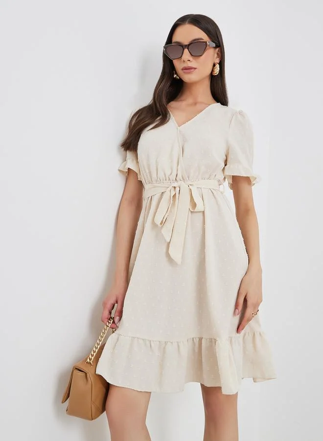Take Two Take Two Women Swiss Dot Tie Belt Midi Dress
