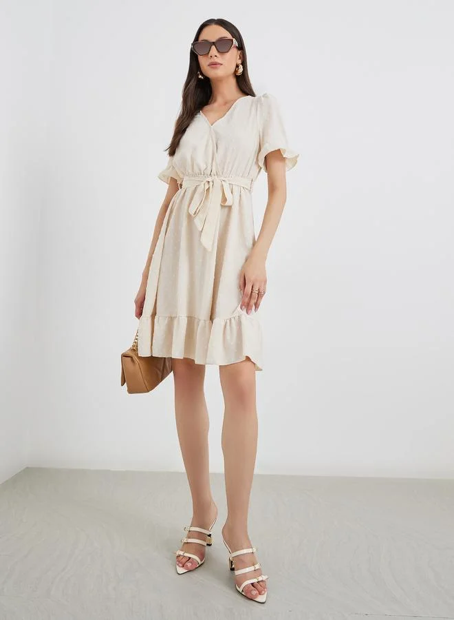 Take Two Take Two Women Swiss Dot Tie Belt Midi Dress