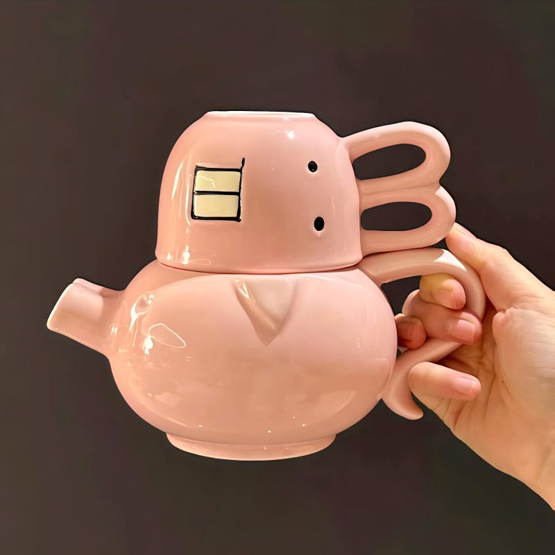 EWCEFIC Pink pig ceramics milk coffee pot, kettle, teapot, Cute mug,Creative, funny coffee pots and mugsï¼ŒA white elephant gift for family and friends (large pig pot) - Image 5
