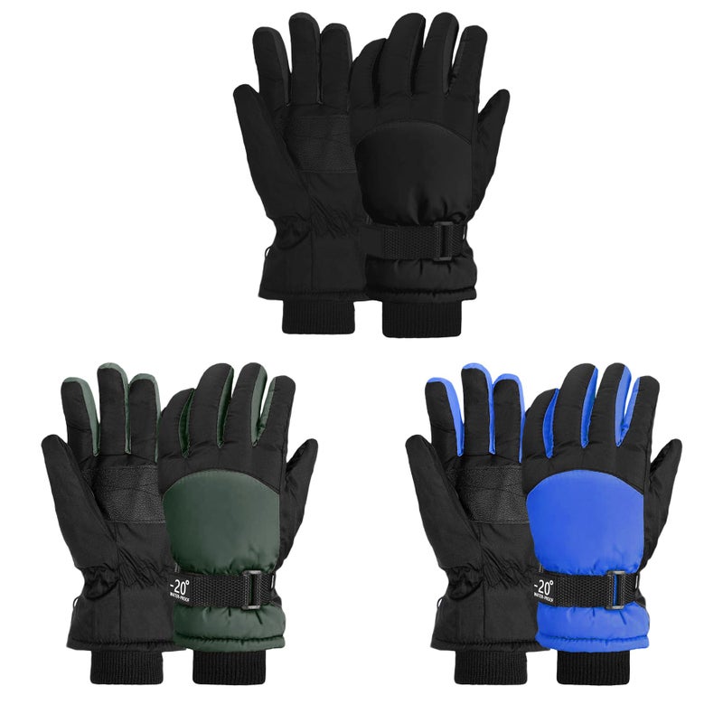 LYDTICK 3 Pairs Kids Winter Gloves Waterproof Snow Ski Gloves for Boys Girls Toddler Outdoor Warm Snowboard Mittens, Color C, 3-6 Years - Image 1