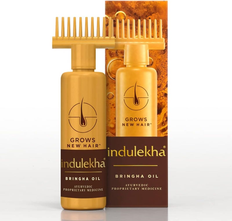 INDULEKHA Bringha, Ayurvedic Hair Oil, 250ml, for Hair Fall Control, with Amla & Coconut Oil, with Comb Applicator - Image 1