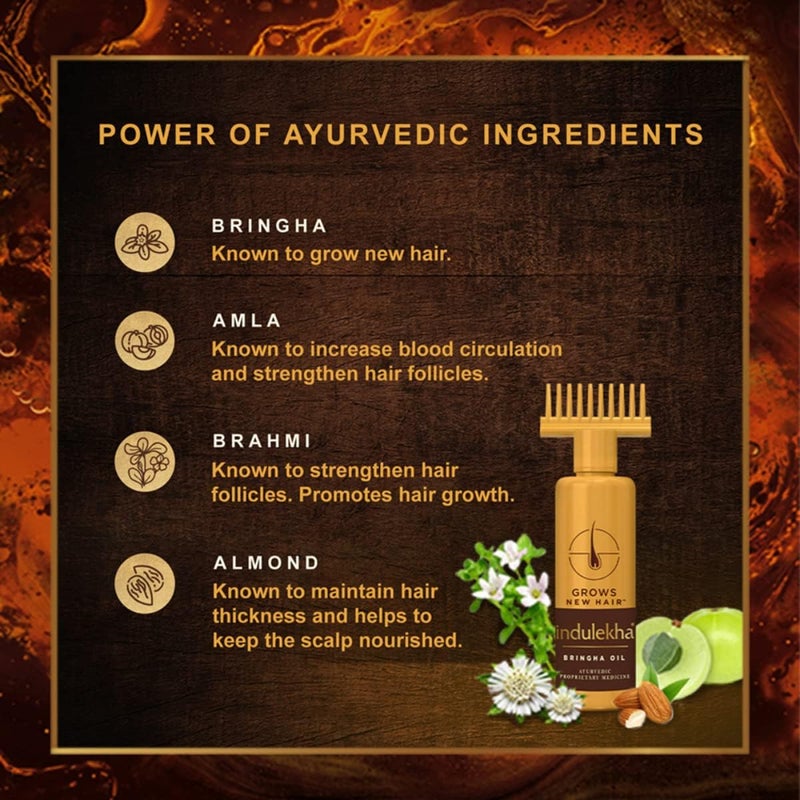 INDULEKHA Bringha, Ayurvedic Hair Oil, 250ml, for Hair Fall Control, with Amla & Coconut Oil, with Comb Applicator - Image 3