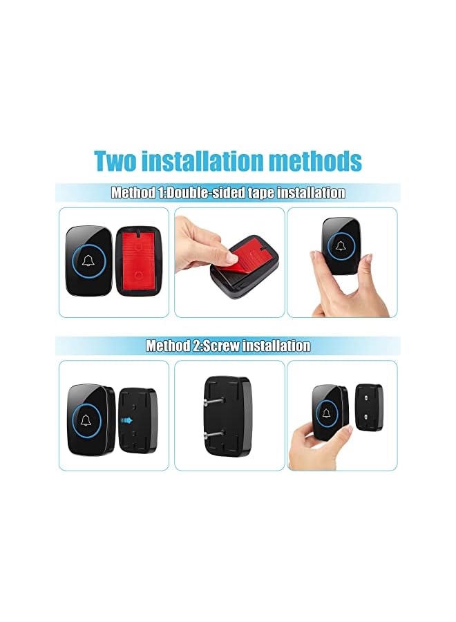 erorex 8 Pcs Waterproof Wireless Doorbell Kit 4 Pcs Home Doorbell with 4 Pcs Receivers 1000 FT Range 5 Volume Levels with 60 Doorbell Chimes and LED Flash (Black) - Image 4