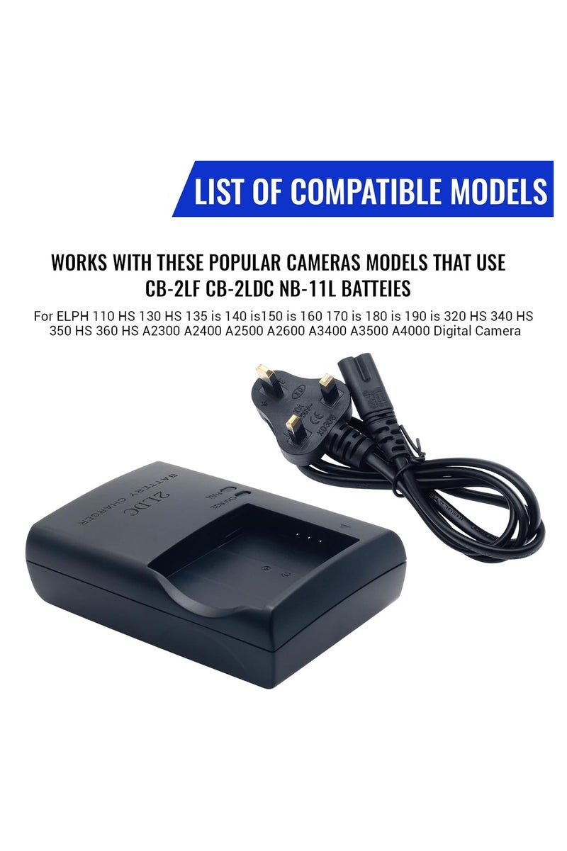 INSIJAM CB-2LDC CB-2LF Cameras Charger for Canon NB-11L NB-11LH Battery PowerShot ELPH 110 HS 320 HS 340 HS 350 HS IXUS 135 140 150 160 170 180 190 A2300 is A2400 A2500 A2600 A3400 A3500 A4000 IXUS 125 HS - Image 5