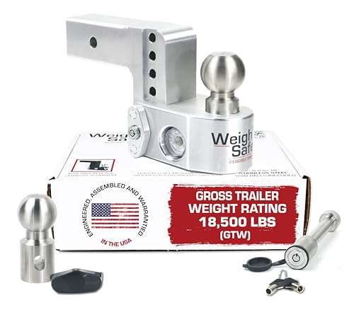 Weigh Safe Aluminum Adjustable Trailer Hitch Towing Hitch with BuiltIn Tongue Weight Scale Compatible with 25 Receivers 4 Drop Stainless Steel Tow Balls 18500 GTW 2Piece Lock Set