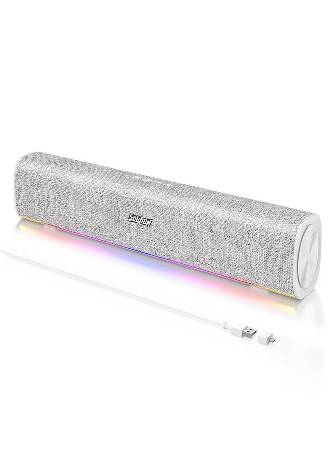 مكبرات صوت بلوتوث للكمبيوتر من SOULION R100 مع إضاءة LED ديناميكية، مكبرات صوت USB سهلة الاستخدام مع زر تشغيل، مكبر صوت واضح لشاشة الكمبيوتر المحمول المكتبي باللون الأبيض (محول USB-C إلى USB مرفق) - Image 1