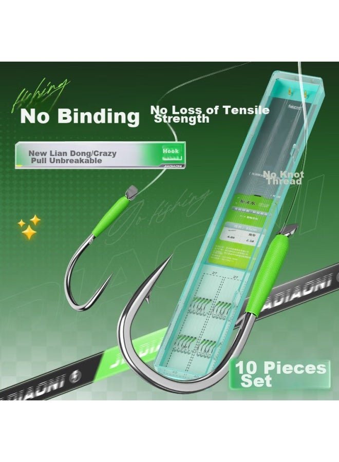 Jiadiaoni New Guandong Knotless Line, Double Hook, Ready-made Fishing Line Set, Pre-tied, Anti-tangle, For Big Fish, Hook, Black Pit, Barbed, 5 Line 3.0 - Image 1