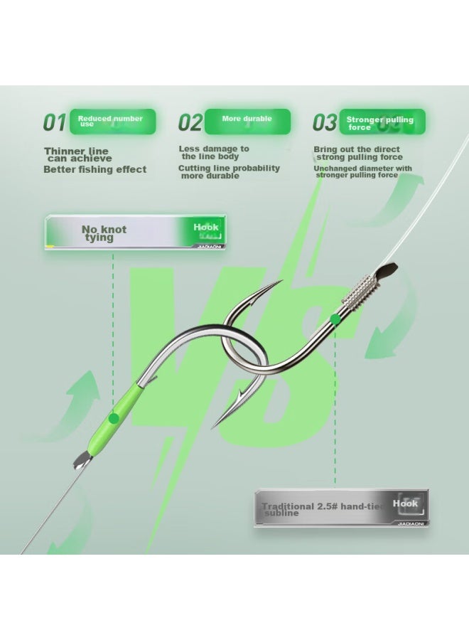Jiadiaoni New Guandong Knotless Line, Double Hook, Ready-made Fishing Line Set, Pre-tied, Anti-tangle, For Big Fish, Hook, Black Pit, Barbed, 5 Line 3.0 - Image 2
