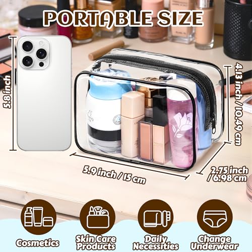 Eilyliafe 12 Pcs Clear Makeup Bag PVC Waterproof Zippered Clear Cosmetic Toiletry Makeup Carry Pouch for Women Men Vinyl Plastic Organizer Case for Vacation Bathroom Small Black - Image 3