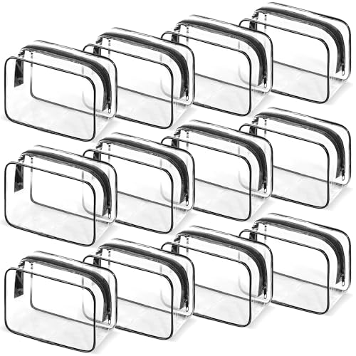 Eilyliafe 12 Pcs Clear Makeup Bag PVC Waterproof Zippered Clear Cosmetic Toiletry Makeup Carry Pouch for Women Men Vinyl Plastic Organizer Case for Vacation Bathroom Small Black - Image 1