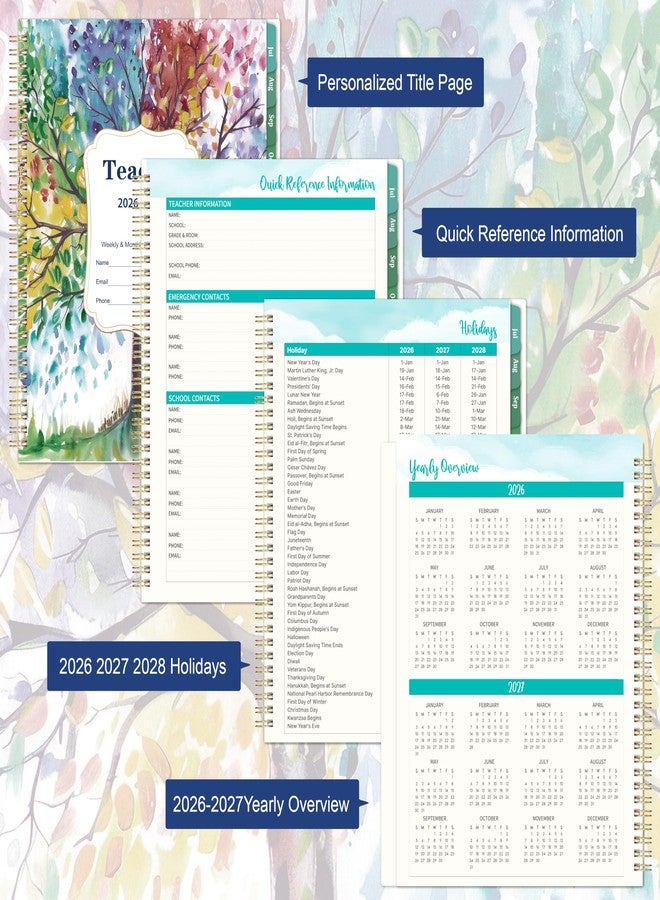 Coboll Teacher Planner 2026-2027 - Academic Planner 2026-2027, JUL. 2026 - JUN. 2027, 8.5'' x 11'', with Monthly Coated Tabs + Inner Pocket - Image 5