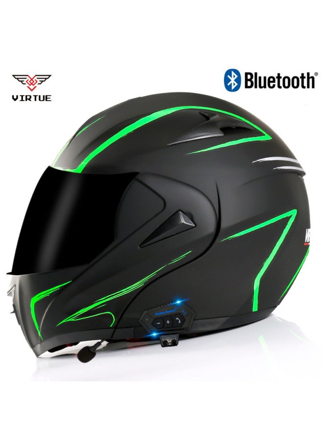 Virtue Men's Open-Face Bluetooth Helmet for Electric Motorcycle - Sub-Green Lightning Tea Mirror, 3C Certified