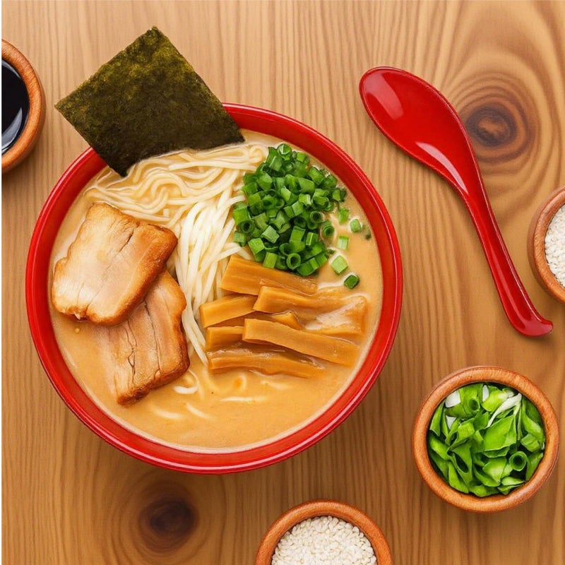 Mezchi Set of 10 Melamine Miso Soup Bowls with Spoons, 26 Oz Large Cereal Bowls, 6.8" Japanese Ramen Bowl, Japanese Soup Bowl for Noodles, Restsurant Supplies, Black & Red - Image 2