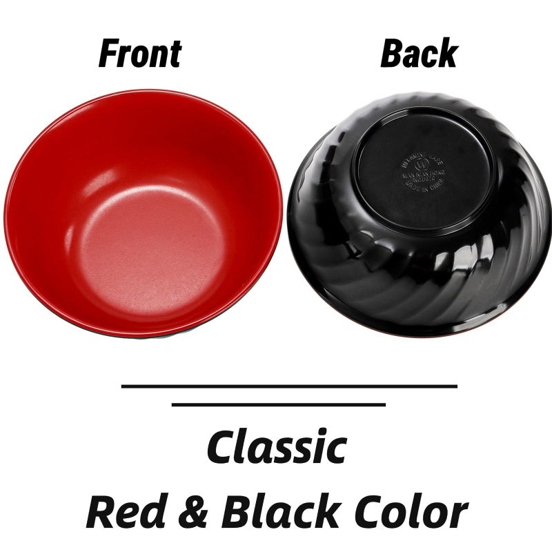 Mezchi Set of 10 Melamine Miso Soup Bowls with Spoons, 26 Oz Large Cereal Bowls, 6.8" Japanese Ramen Bowl, Japanese Soup Bowl for Noodles, Restsurant Supplies, Black & Red - Image 4