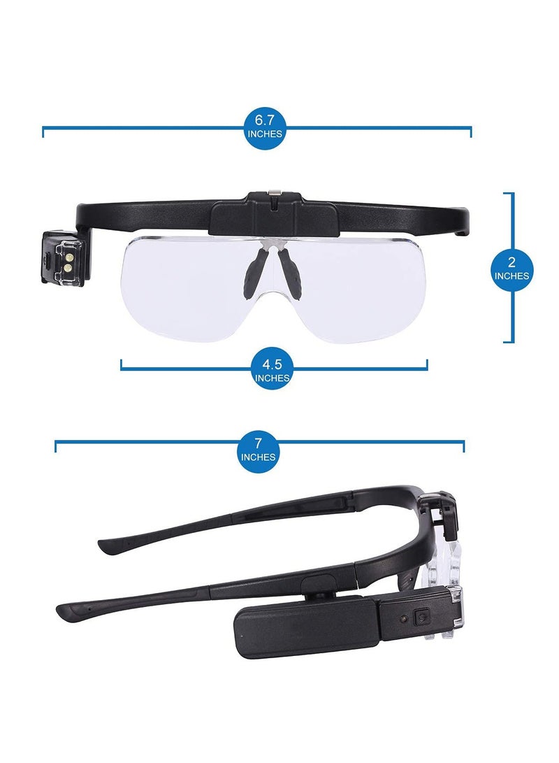 Rechargeable Head Magnifier Glasses, Hands Free Head Mount Magnifier 3 Detachable Lenses and 2 Led Lights, Great Magnifying Glasses for Reading and Hobby - Image 3