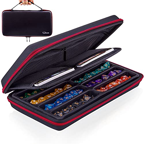 SIQUK Dice Storage Case Dice Organiser Holder Removable Slotted Tray with Handle for Dungeons Dragons and Other RPG Table Games Holds Up to 8 Sets of Dice Red Modern - Image 1