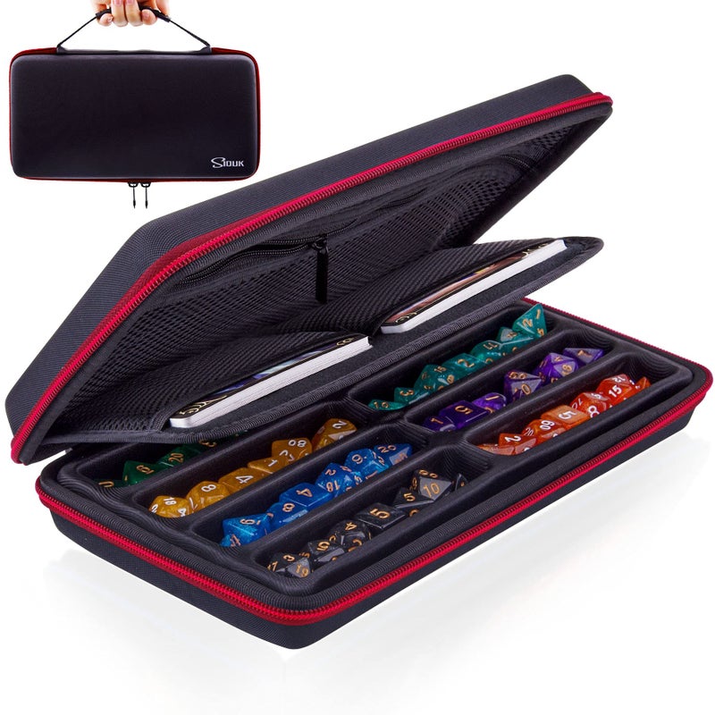 SIQUK Dice Storage Case Dice Organiser Holder Removable Slotted Tray with Handle for Dungeons Dragons and Other RPG Table Games Holds Up to 8 Sets of Dice Red Modern - Image 2
