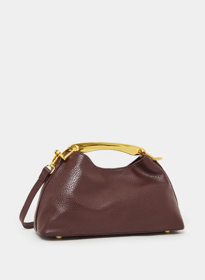 Burgundy Leather Satchel with Gold Handle