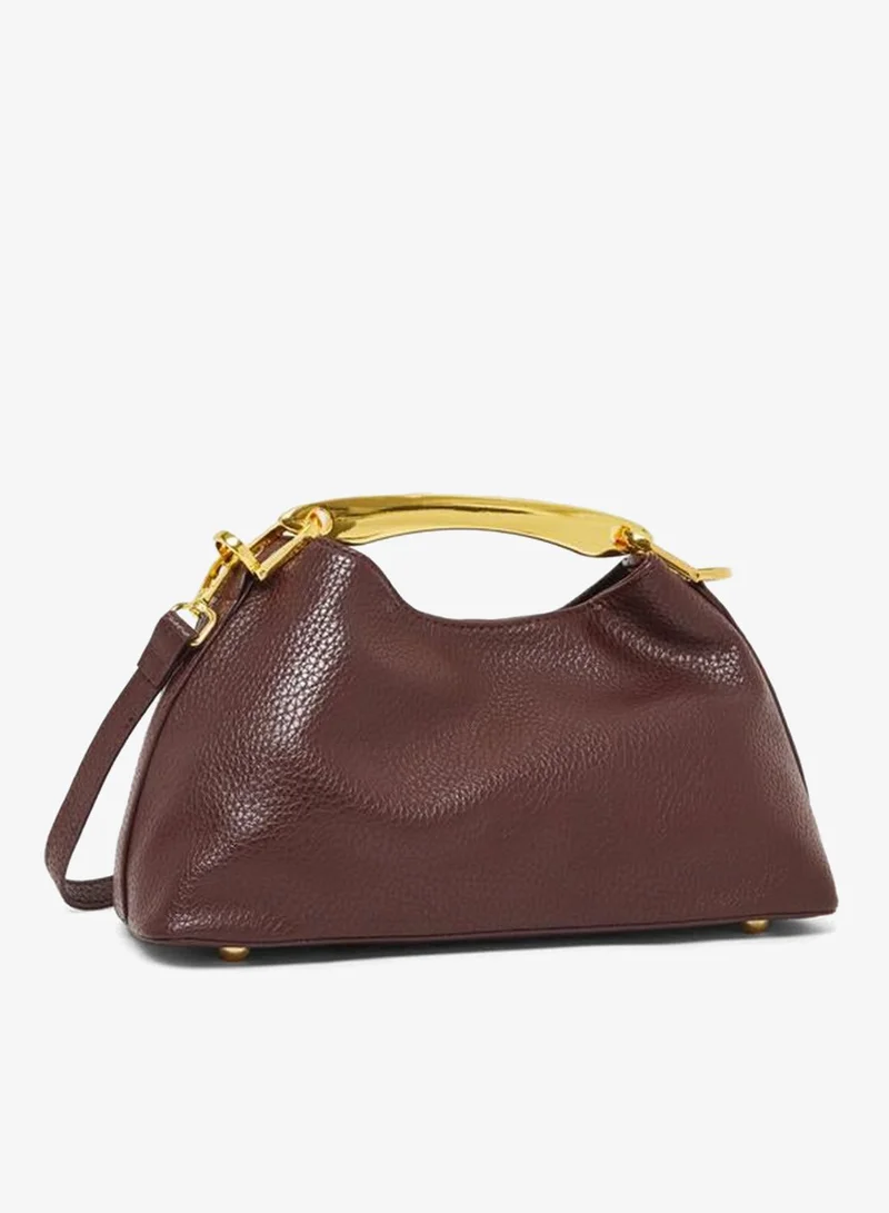 Styli Burgundy Leather Satchel with Gold Handle