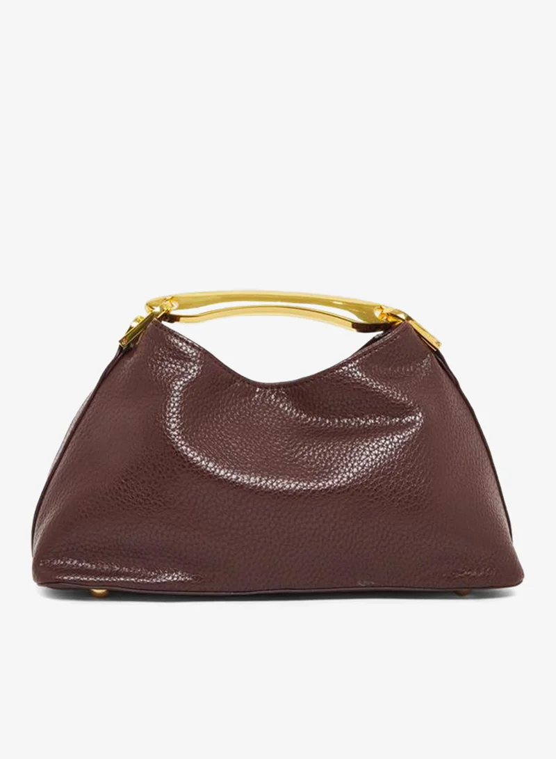 Styli Burgundy Leather Satchel with Gold Handle