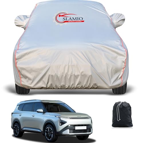 Slamio Car Cover for Kia Carens Clavis 2025-2026 Model | Waterproof, Dustproof, UV Resistant | All-Weather Protection with Mirror Pockets | Custom Fit, Triple Stitch | Grey - Image 1