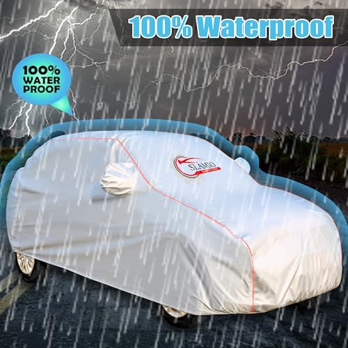 Slamio Car Cover for Kia Carens Clavis 2025-2026 Model | Waterproof, Dustproof, UV Resistant | All-Weather Protection with Mirror Pockets | Custom Fit, Triple Stitch | Grey - Image 4