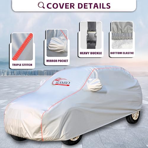 Slamio Car Cover for Kia Carens Clavis 2025-2026 Model | Waterproof, Dustproof, UV Resistant | All-Weather Protection with Mirror Pockets | Custom Fit, Triple Stitch | Grey - Image 2