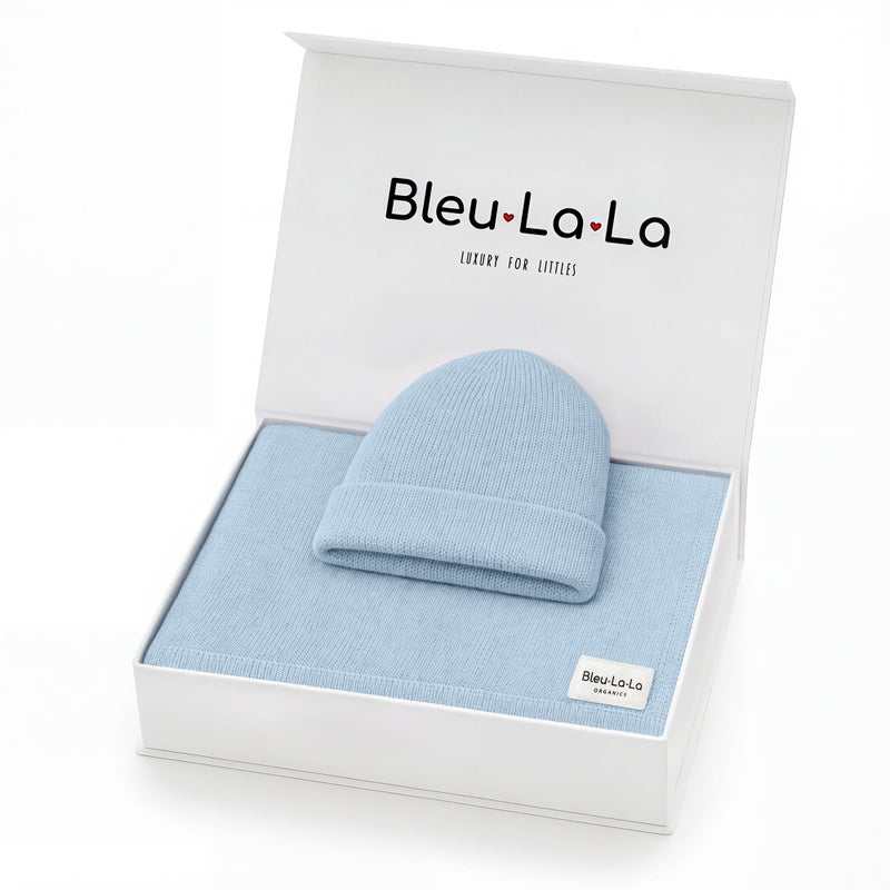 Bleu La La Baby Gift Set - Organic Cotton Newborn Blanket Essentials, Thoughtful Baby Shower & New Baby Gift for Boys & Girls (Luxe - Sky Blue) - Image 1