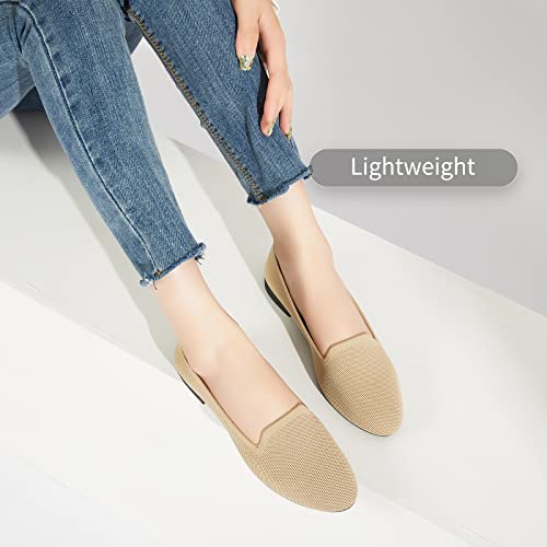 BABUDOG Women's Sparkly Flats Shoes Shiny Mesh Loafers Shoes Soft Memory Foam Flats(Beige.US8) - Image 5