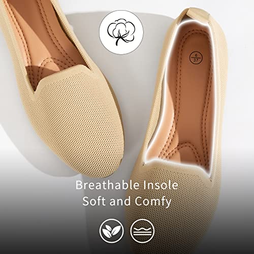 BABUDOG Women's Sparkly Flats Shoes Shiny Mesh Loafers Shoes Soft Memory Foam Flats(Beige.US8) - Image 4
