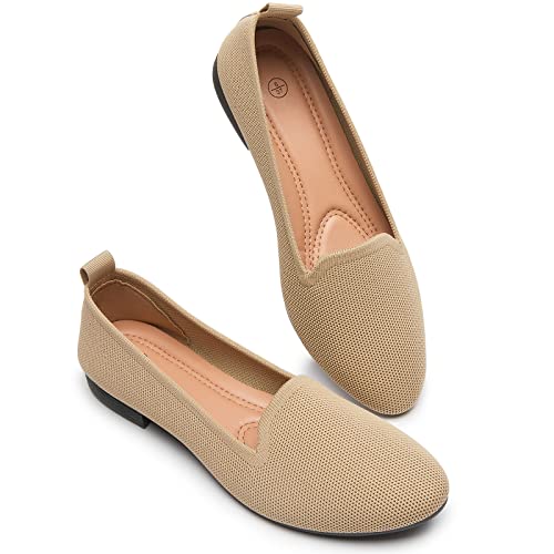 BABUDOG Women's Sparkly Flats Shoes Shiny Mesh Loafers Shoes Soft Memory Foam Flats(Beige.US8) - Image 1