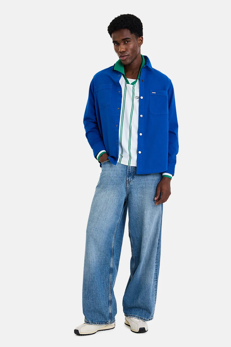 SNITCH Blue Solid Long Sleeve Oversized Overshirt