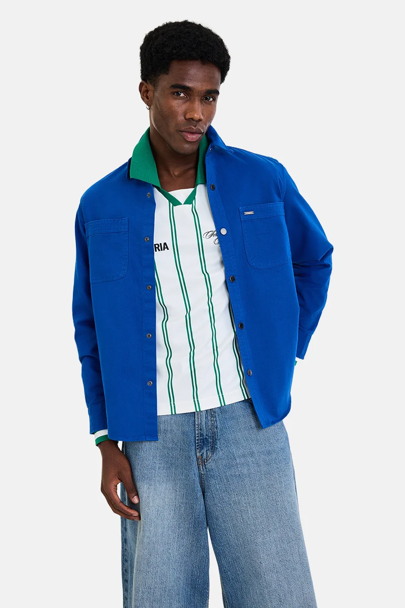 SNITCH Blue Solid Long Sleeve Oversized Overshirt