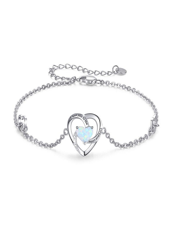 Cuoka Heart Moonstone Bracelet 925 Sterling Sliver I Love You to The Moon and Back Adjustable Love Bracelet for Women - Image 1
