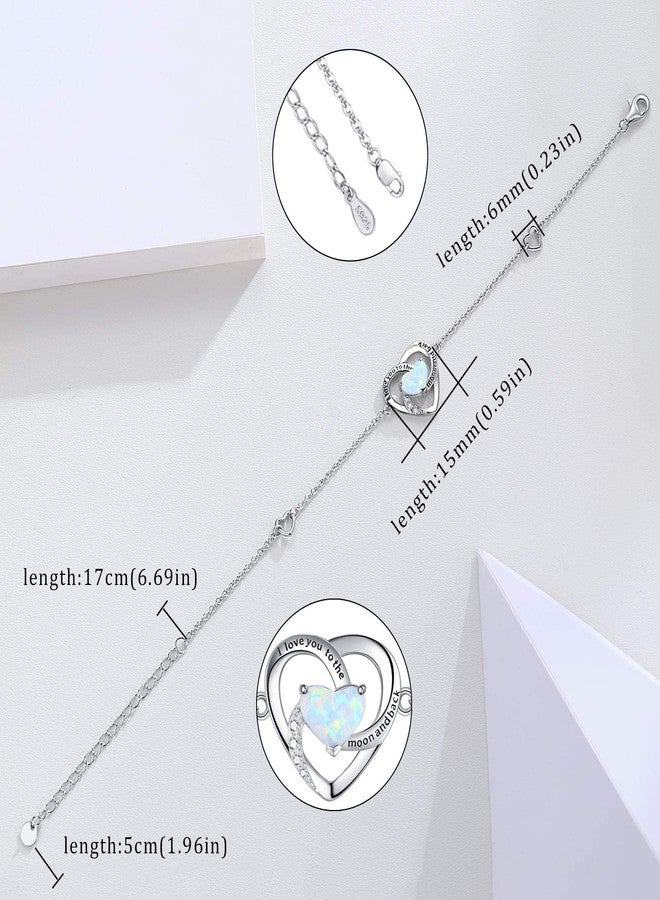 Cuoka Heart Moonstone Bracelet 925 Sterling Sliver I Love You to The Moon and Back Adjustable Love Bracelet for Women - Image 4