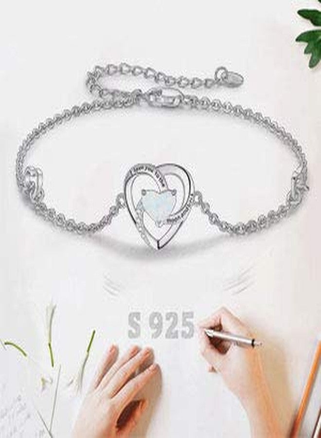 Cuoka Heart Moonstone Bracelet 925 Sterling Sliver I Love You to The Moon and Back Adjustable Love Bracelet for Women - Image 5
