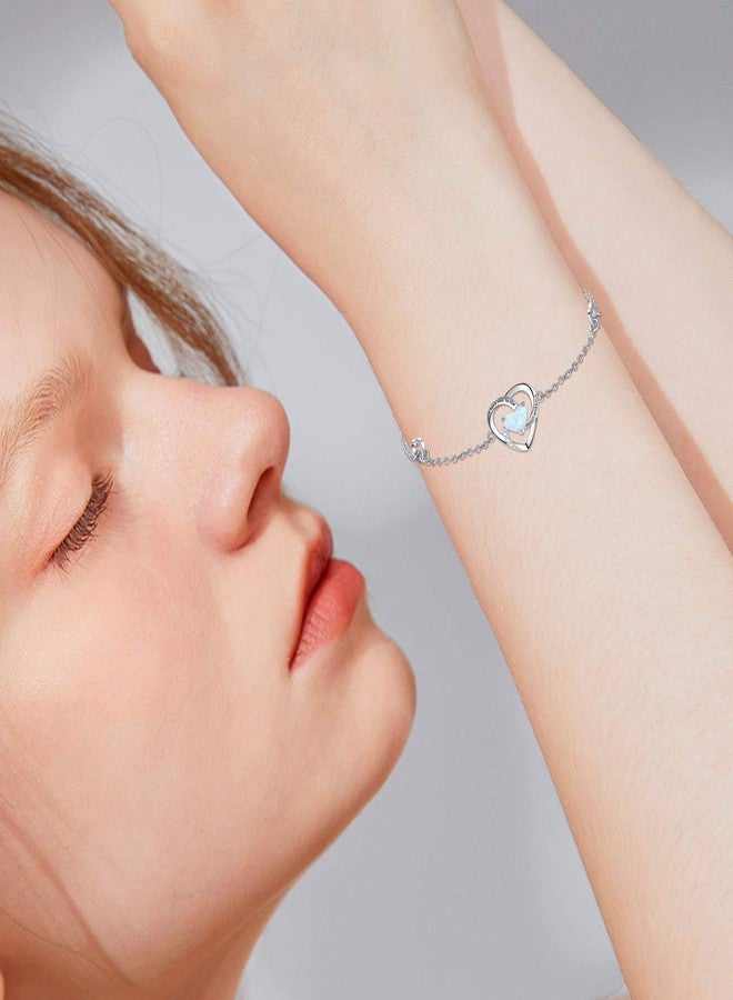 Cuoka Heart Moonstone Bracelet 925 Sterling Sliver I Love You to The Moon and Back Adjustable Love Bracelet for Women - Image 2