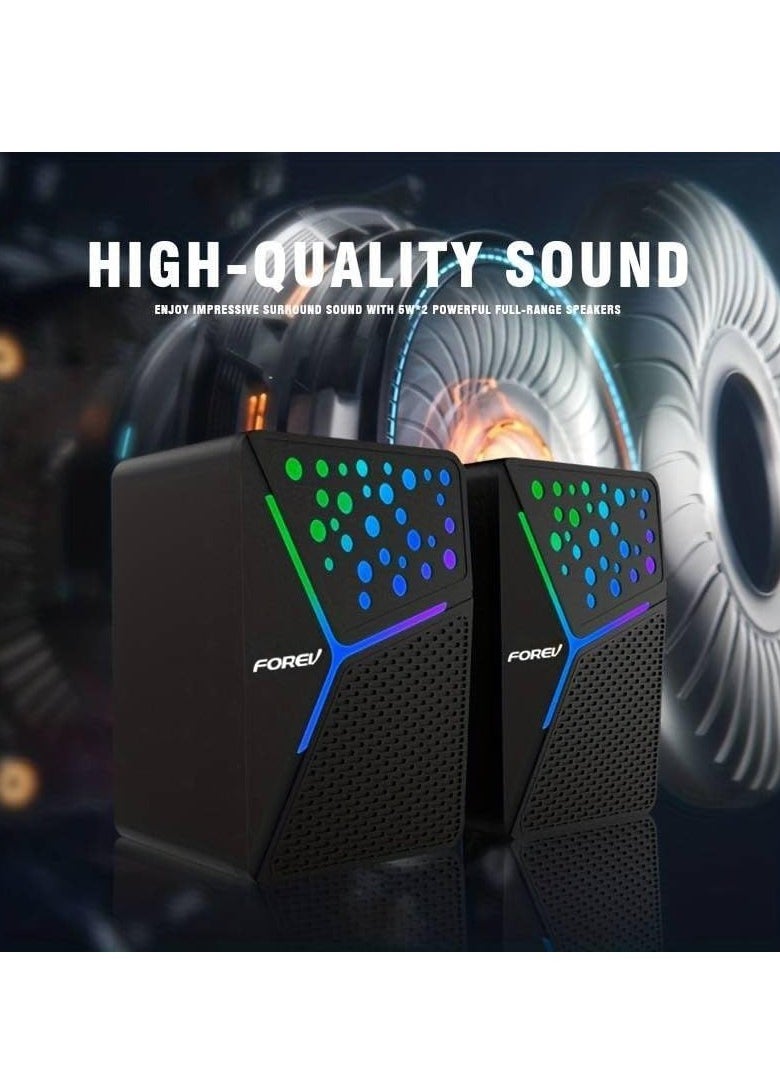فوريف مكبرات صوت لألعاب الكمبيوتر FV-206 RGB - 3 وات*2 أضواء RGB ستيريو سلكي صغير - مقبس 3.5 مم + 2.0 USB مدعوم للألعاب/الأفلام/الموسيقى/الكمبيوتر الشخصي/الكمبيوتر المحمول  - Image 4