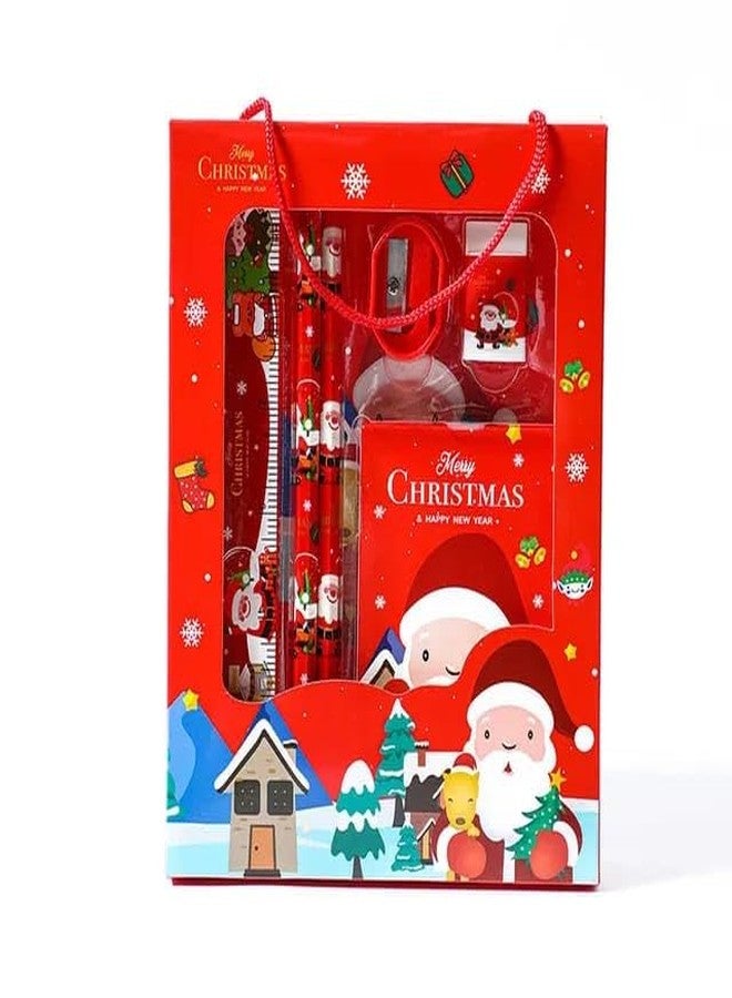 AMYCAUR Santa Claus Theme School Stationery Kit, Christmas Day Gift Set, Merry Christmas Return Gift Set, 6-in-1 Stationery Kit for Kids (Pack of 4) - Image 1