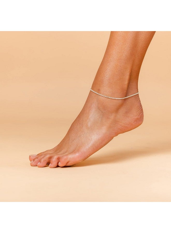 PAVOI 14K Gold Plated Tennis Anklets For Women | Ankle Bracelet ( Yellow Gold Plated) - Image 2