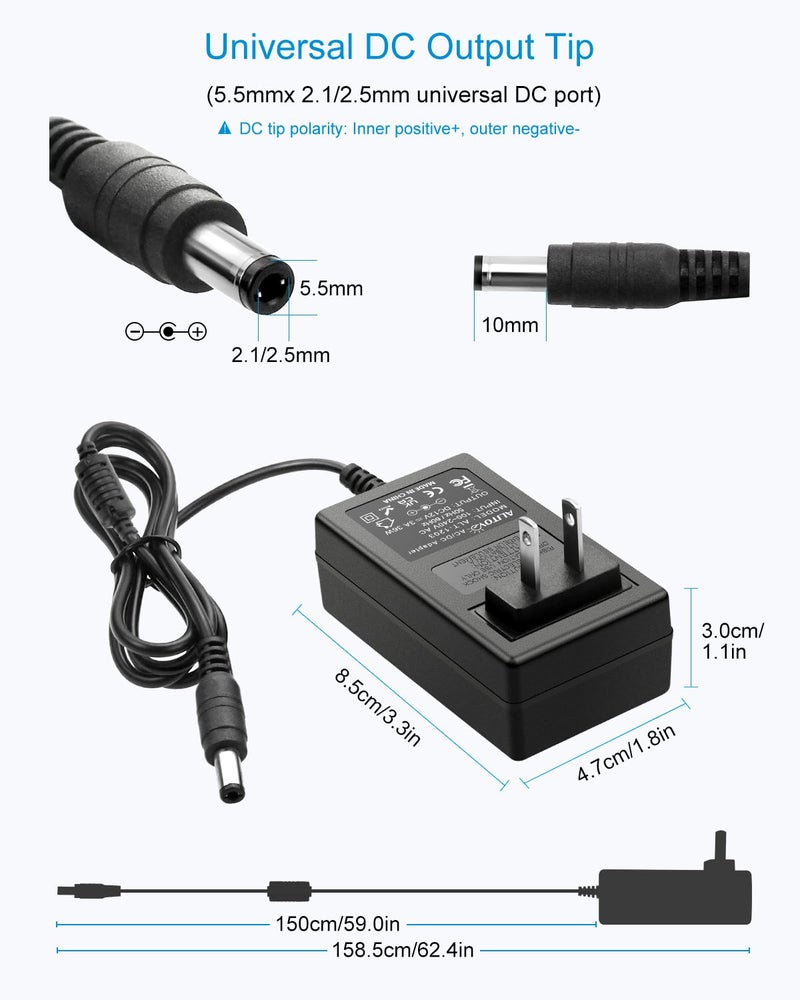 ALITOVE محول الطاقة ALITOVE 12V DC 3A 36W عالمي محول AC 100-240V 50-60Hz إلى محول طاقة 12 فولت كابل 3 أمبير 2.5 أمبير 2 أمبير 5.5 مم × 2.5 مم 2.1 مم لأضواء شريط LED وكاميرات الأمن CCTV وشاشات الكمبيوتر والمزيد - Image 2