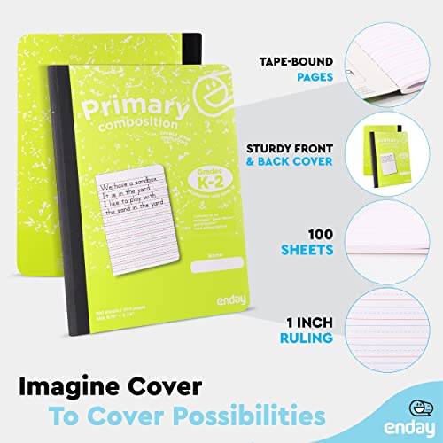 Enday Primary Composition Notebook K-2, Primary Ruled Composition Book, Primary Composition Notebook for Kids, 100 Sheets kindergarten Notebook, Pink, Purple, Green, Blue, Red, Grey (6 Pack) - Image 3