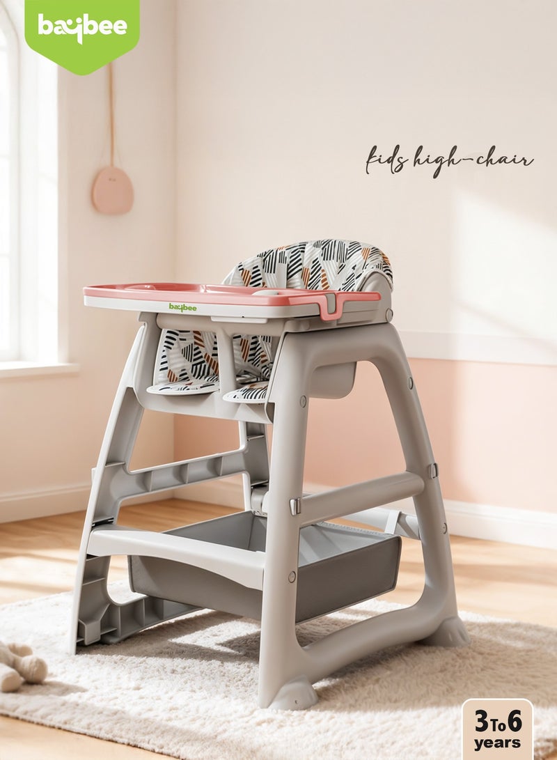 BAYBEE Baby High chair with Adjustable gear & Detachable cusion, Baby Feeding chair seat with safety belt, Enlarge Storage space & Tray High chair for Children 3 to 6 years Baby Boy Girl (Pink) - Image 2