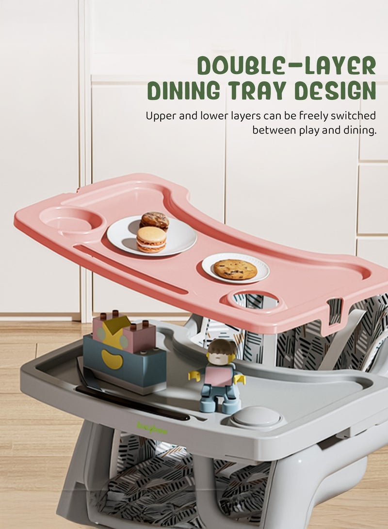 BAYBEE Baby High chair with Adjustable gear & Detachable cusion, Baby Feeding chair seat with safety belt, Enlarge Storage space & Tray High chair for Children 3 to 6 years Baby Boy Girl (Pink) - Image 4