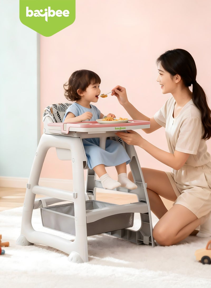 BAYBEE Baby High chair with Adjustable gear & Detachable cusion, Baby Feeding chair seat with safety belt, Enlarge Storage space & Tray High chair for Children 3 to 6 years Baby Boy Girl (Pink) - Image 3