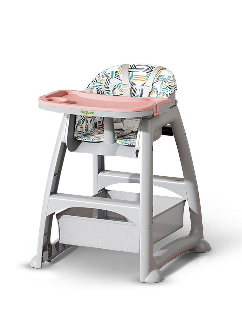 BAYBEE Baby High chair with Adjustable gear & Detachable cusion, Baby Feeding chair seat with safety belt, Enlarge Storage space & Tray High chair for Children 3 to 6 years Baby Boy Girl (Pink) - Image 1