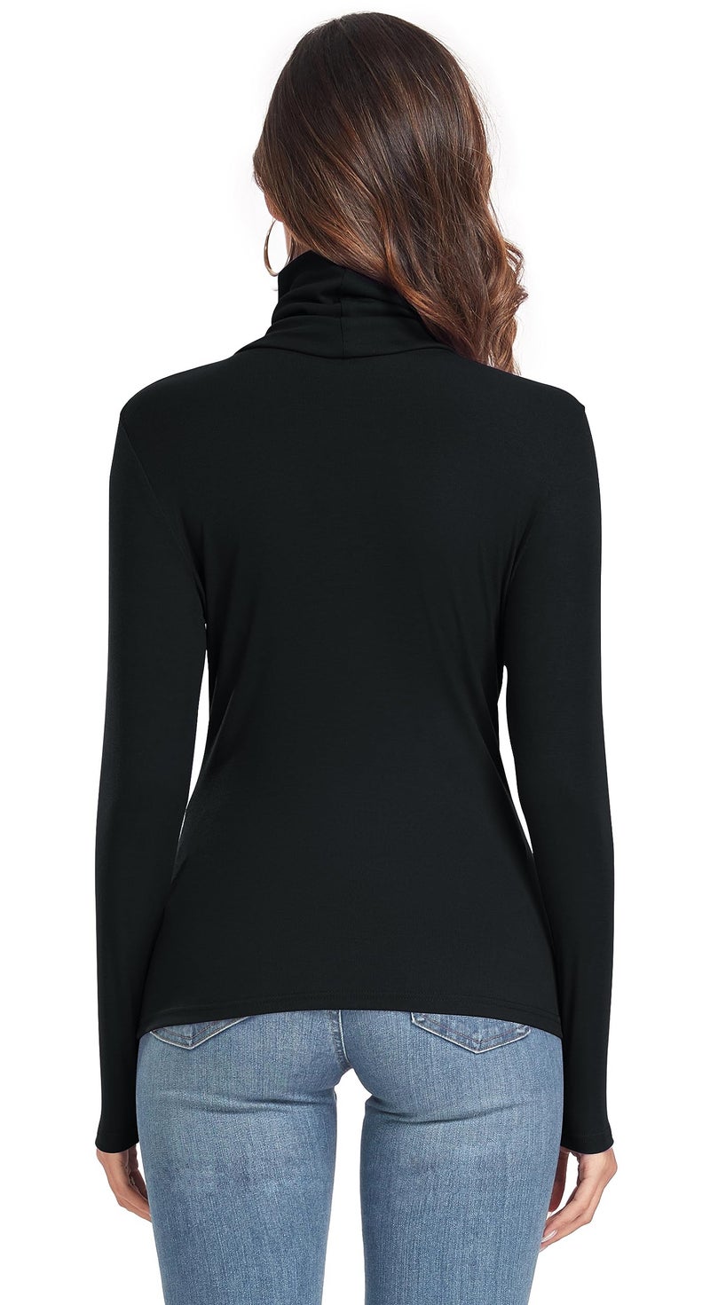 Qaffier Women's Turtleneck Long Sleeve Shirts Fall Fashion Basic Layering Slim Fit Soft Thermal Underwear Tops Black Large - Image 5